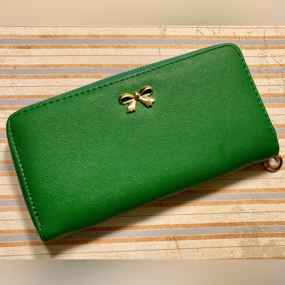 Green Wallet with Gold Bow